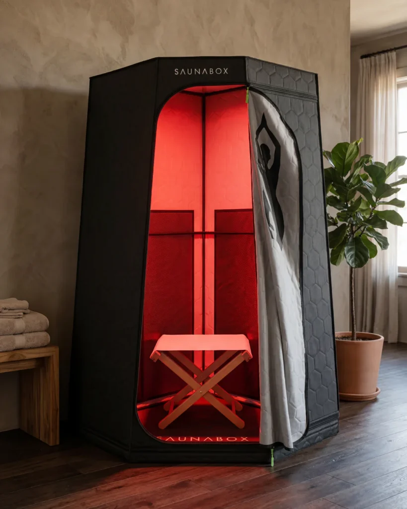 sauna box pulse pro infared sauna sitting in a living room